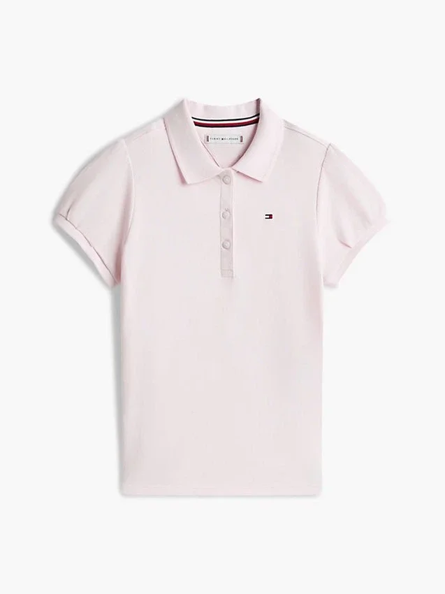 Polo elástico con mangas abullonadas para niña Polo elástico con mangas abullonadas para niña