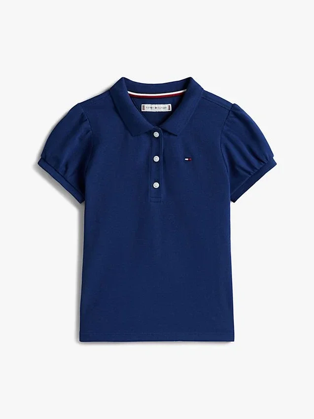 Polo elástico con mangas abullonadas para niña Polo elástico con mangas abullonadas para niña