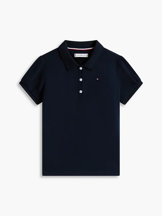 Polo elástico con mangas abullonadas para niña Polo elástico con mangas abullonadas para niña