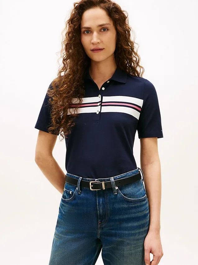 Polo elástico de rayas anchas de corte regular Polo elástico de rayas anchas de corte regular