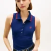Polo sin mangas de corte entallado con monograma Polo sin mangas de corte entallado con monograma