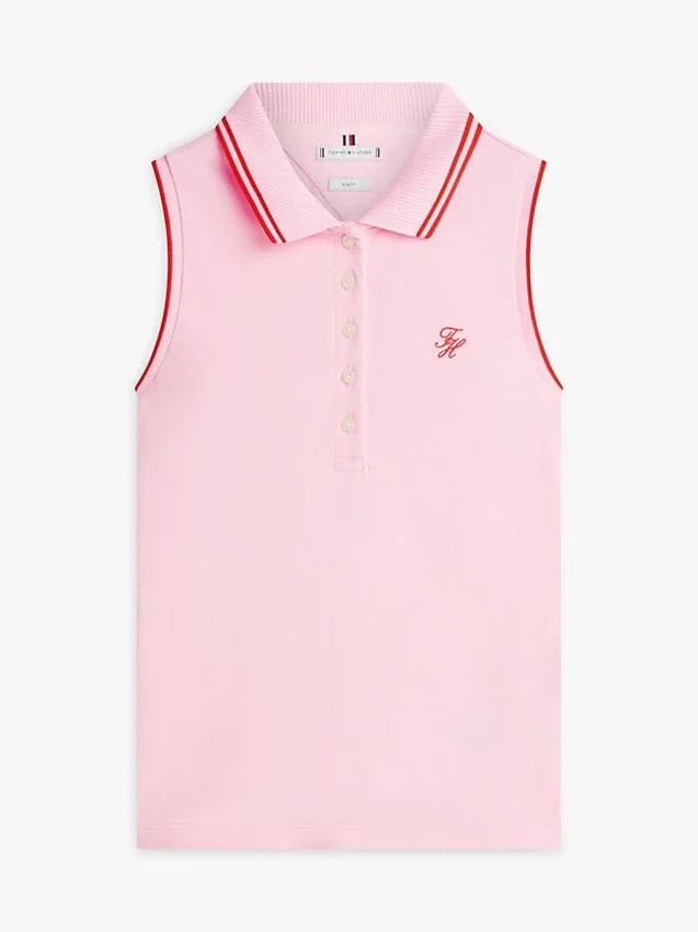 Polo sin mangas de corte entallado con monograma Polo sin mangas de corte entallado con monograma