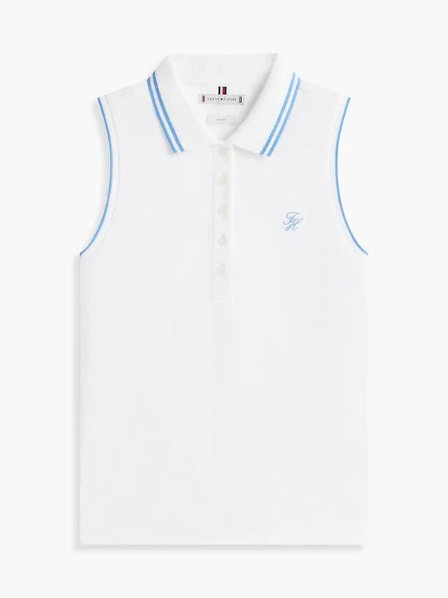 Polo sin mangas de corte entallado con monograma Polo sin mangas de corte entallado con monograma