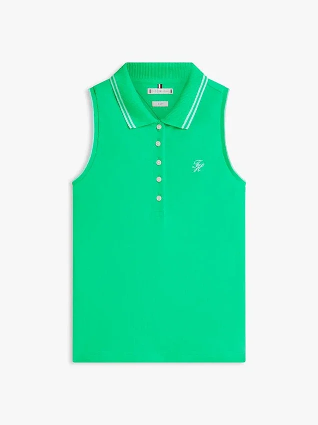 Polo sin mangas de corte entallado con monograma Polo sin mangas de corte entallado con monograma