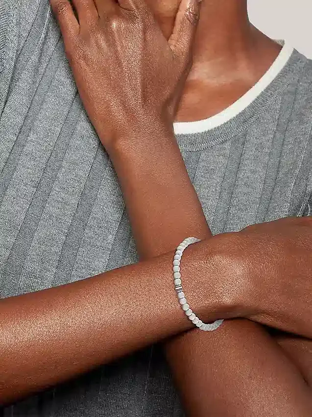 Pulsera de cuentas metálicas a rayas Pulsera de cuentas metálicas a rayas