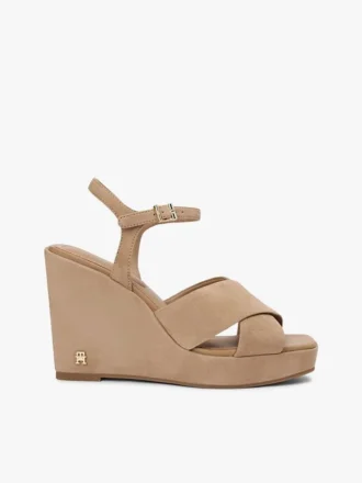 Sandalias de cuña de ante con tiras cruzadas