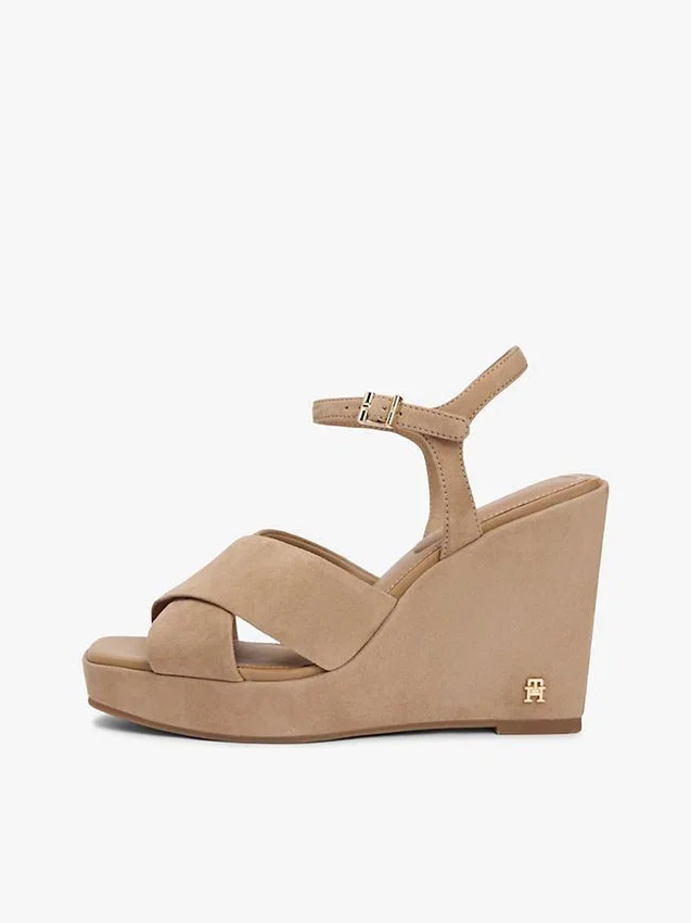 Sandalias de cuña de ante con tiras cruzadas Sandalias de cuña de ante con tiras cruzadas