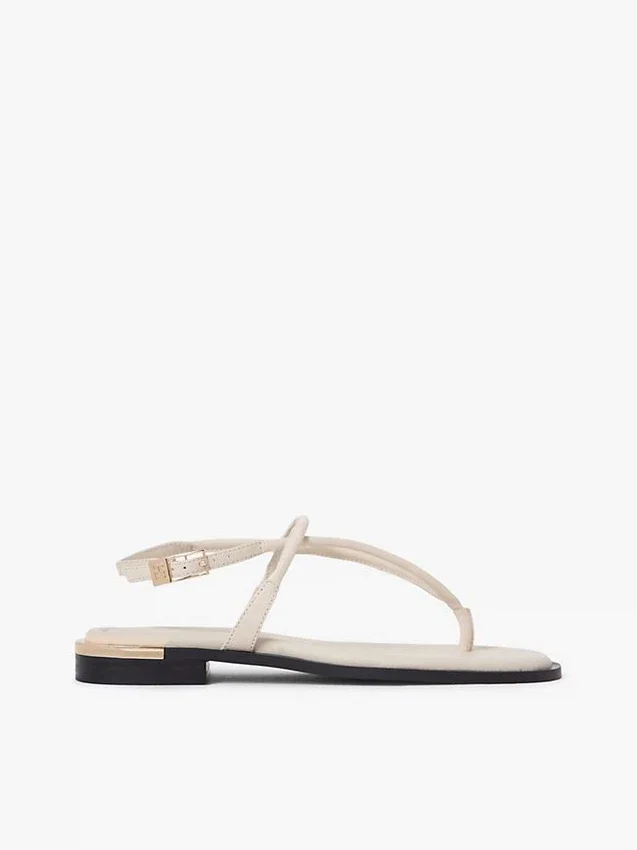 Sandalias de piel con detalles metalizados Sandalias de piel con detalles metalizados