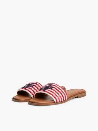 Sandalias de tiras tejidas con monograma y rayas