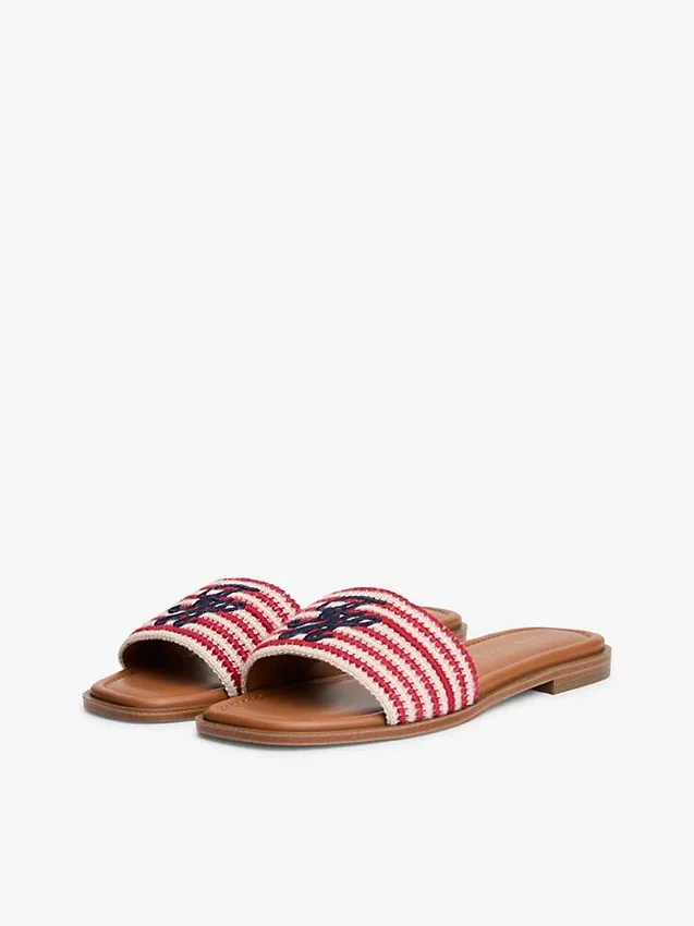 Sandalias de tiras tejidas con monograma y rayas Sandalias de tiras tejidas con monograma y rayas