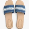 Sandalias tipo chancla de denim con logo de cinta