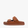 Sandalias tipo slide de doble correa en piel nobuck