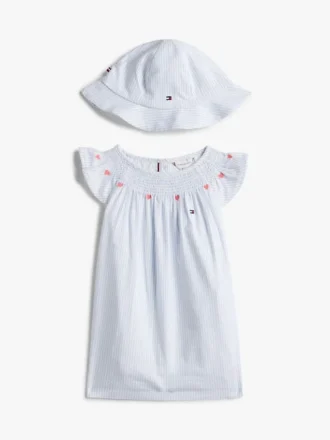 Set de regalo de vestido y sombrero a rayas para bebés