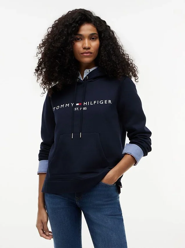 Sudadera con capucha de felpa con el logotipo de Tommy Sudadera con capucha de felpa con el logotipo de Tommy