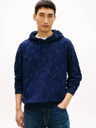 Sudadera con capucha de jacquard de terciopelo con estampado de bandera