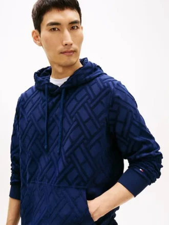 Sudadera con capucha de jacquard de terciopelo con estampado de bandera