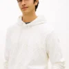 Sudadera con capucha de jacquard de terciopelo con estampado de bandera