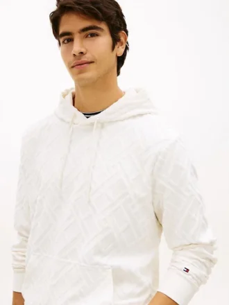 Sudadera con capucha de jacquard de terciopelo con estampado de bandera