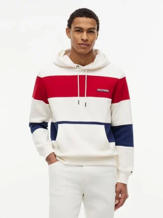 Sudadera con capucha de rayas tricolores y interior cepillado