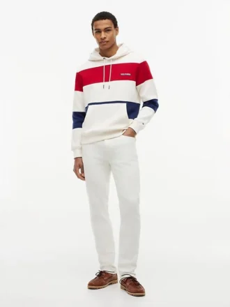 Sudadera con capucha de rayas tricolores y interior cepillado