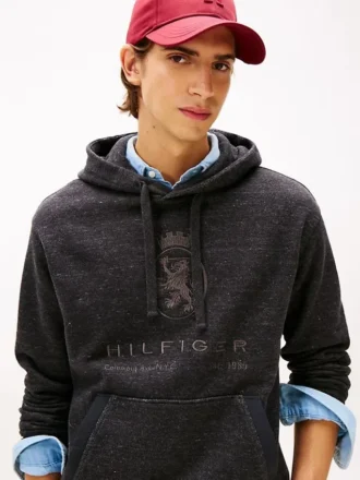 Sudadera con capucha jaspeada con el logotipo de Hilfiger