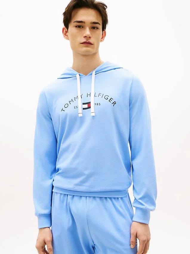 Sudadera con capucha para dormir de piqué con el logotipo de Hilfiger Sudadera con capucha para dormir de piqué con el logotipo de Hilfiger