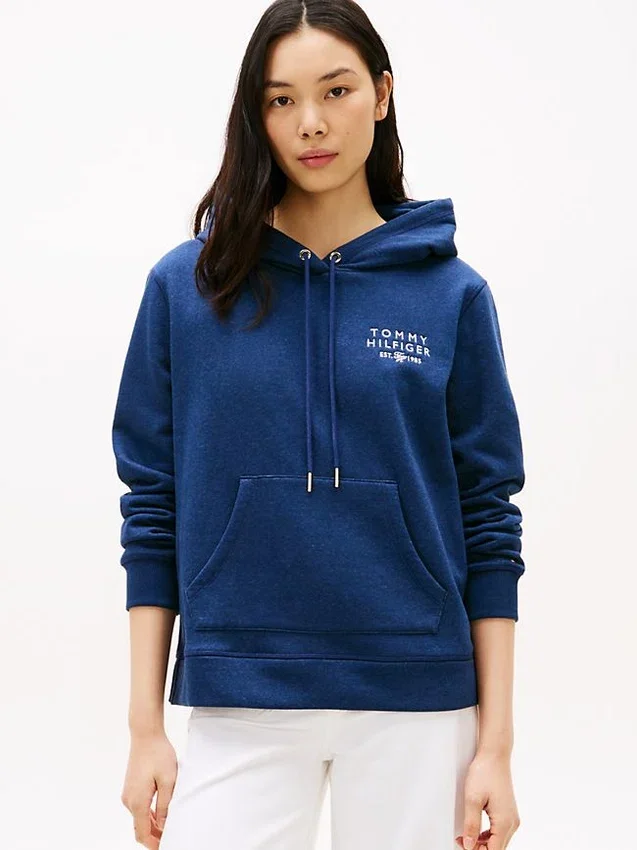 Sudadera con capucha y logo monotipo en tejido jaspeado Sudadera con capucha y logo monotipo en tejido jaspeado