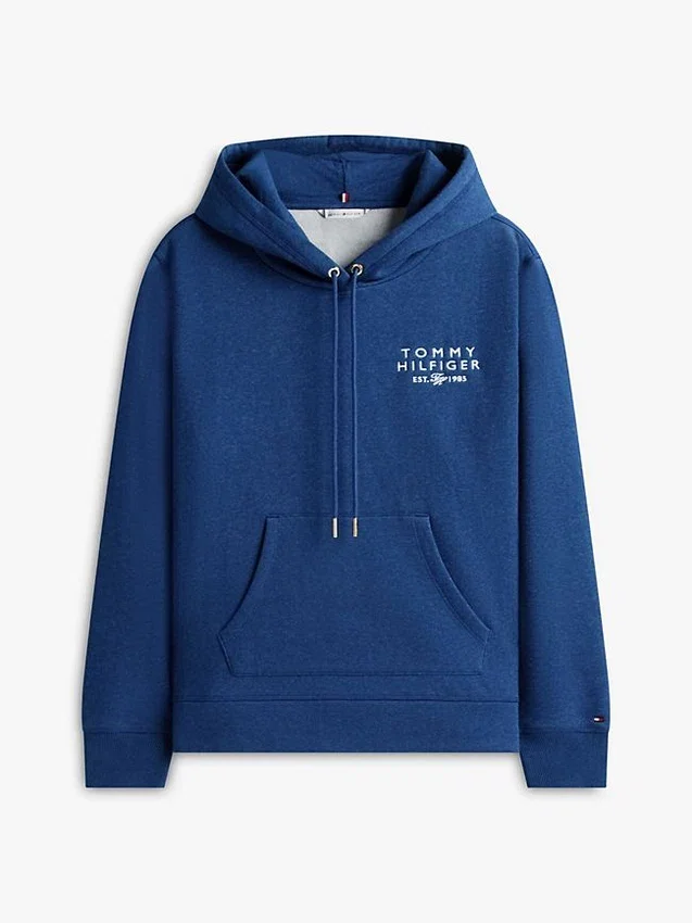 Sudadera con capucha y logo monotipo en tejido jaspeado Sudadera con capucha y logo monotipo en tejido jaspeado