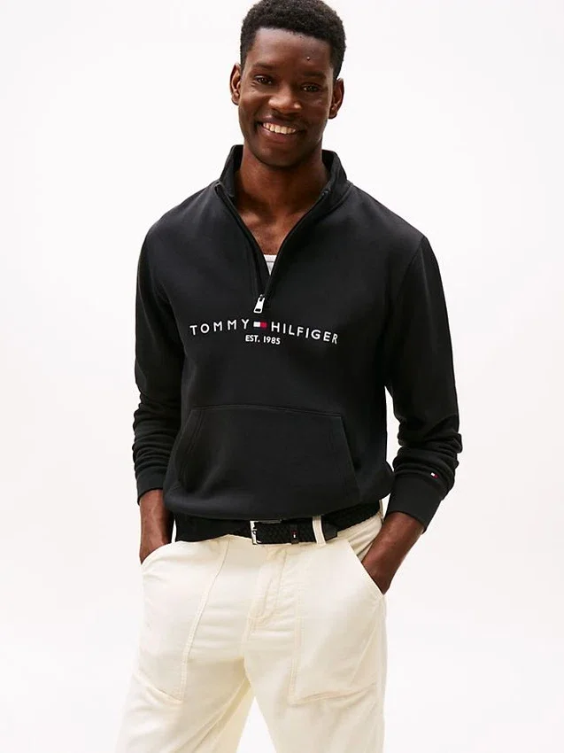Sudadera con cremallera de un cuarto y logotipo de Tommy Sudadera con cremallera de un cuarto y logotipo de Tommy