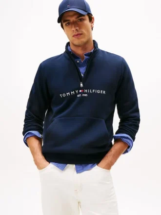 Sudadera con cremallera de un cuarto y logotipo de Tommy