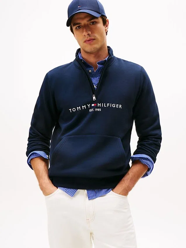 Sudadera con cremallera de un cuarto y logotipo de Tommy Sudadera con cremallera de un cuarto y logotipo de Tommy