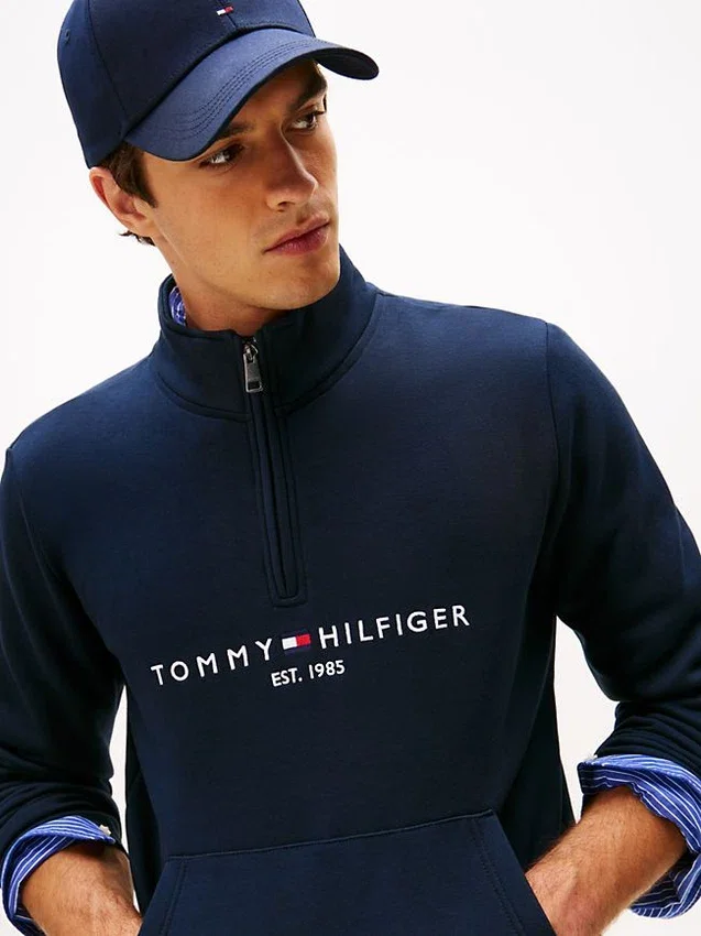 Sudadera con cremallera de un cuarto y logotipo de Tommy Sudadera con cremallera de un cuarto y logotipo de Tommy