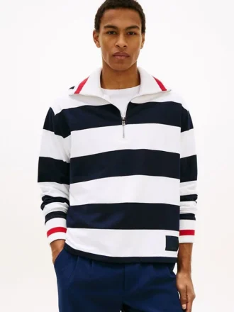 Sudadera con cremallera de un cuarto y rayas bretonas