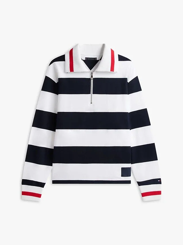 Sudadera con cremallera de un cuarto y rayas bretonas Sudadera con cremallera de un cuarto y rayas bretonas