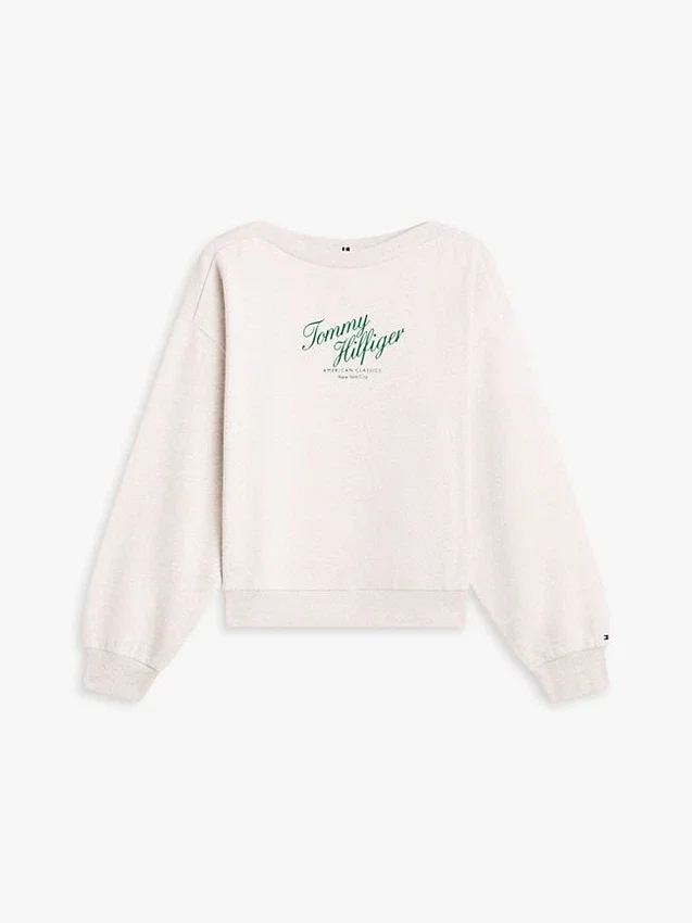 Sudadera con cuello barco y logotipo en letra cursiva Sudadera con cuello barco y logotipo en letra cursiva