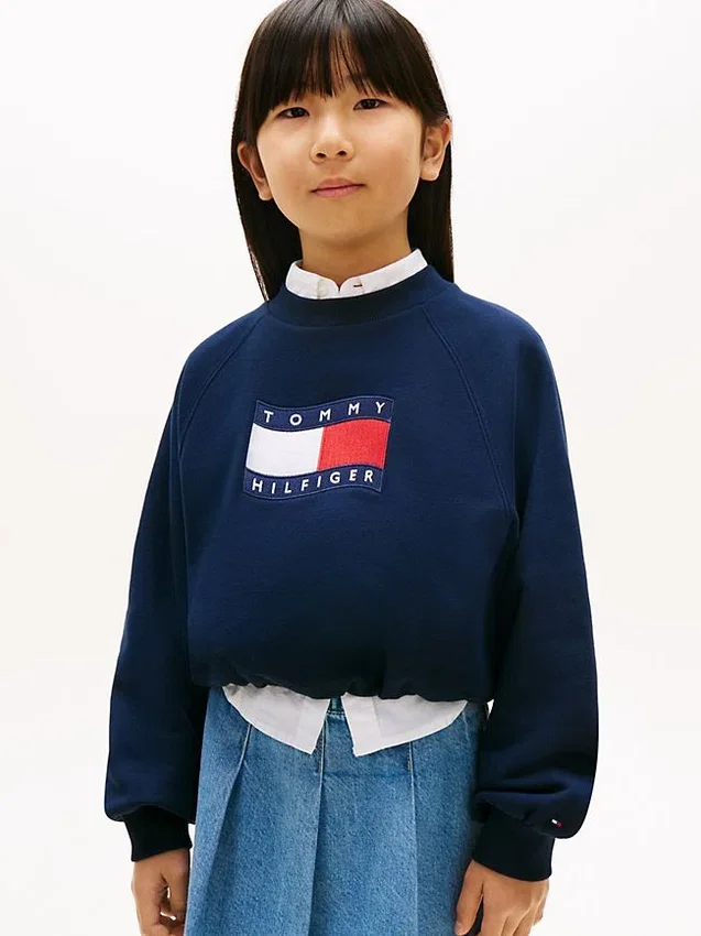 Sudadera con logo de bandera ondulada para niña Sudadera con logo de bandera ondulada para niña