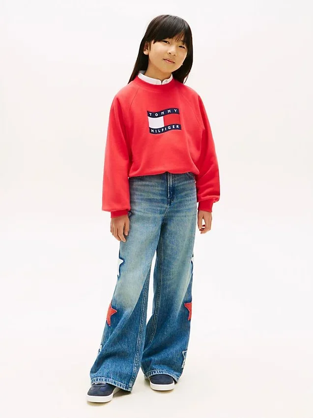 Sudadera con logo de bandera ondulada para niña Sudadera con logo de bandera ondulada para niña