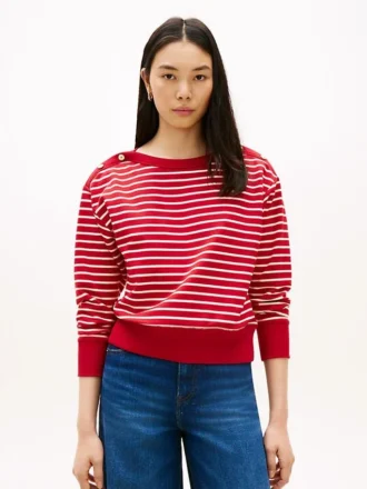 Sudadera de cuello barco con rayas y botones dorados