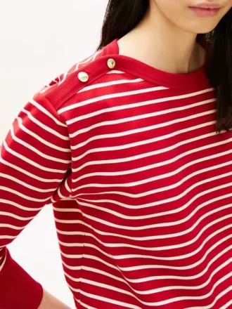 Sudadera de cuello barco con rayas y botones dorados