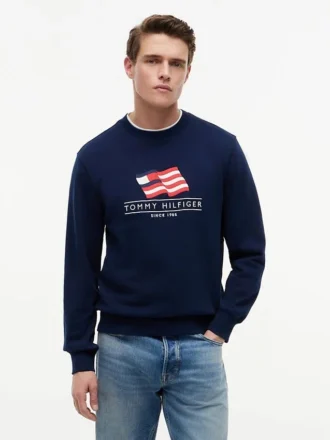 Sudadera de cuello redondo con el logotipo de la bandera ondulada