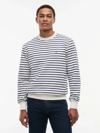 Sudadera de cuello redondo de rizo a rayas