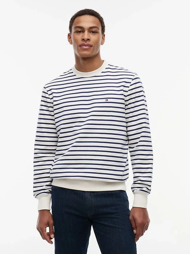 Sudadera de cuello redondo de rizo a rayas Sudadera de cuello redondo de rizo a rayas