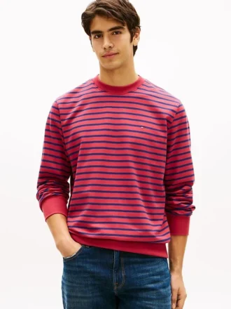 Sudadera de cuello redondo de rizo a rayas
