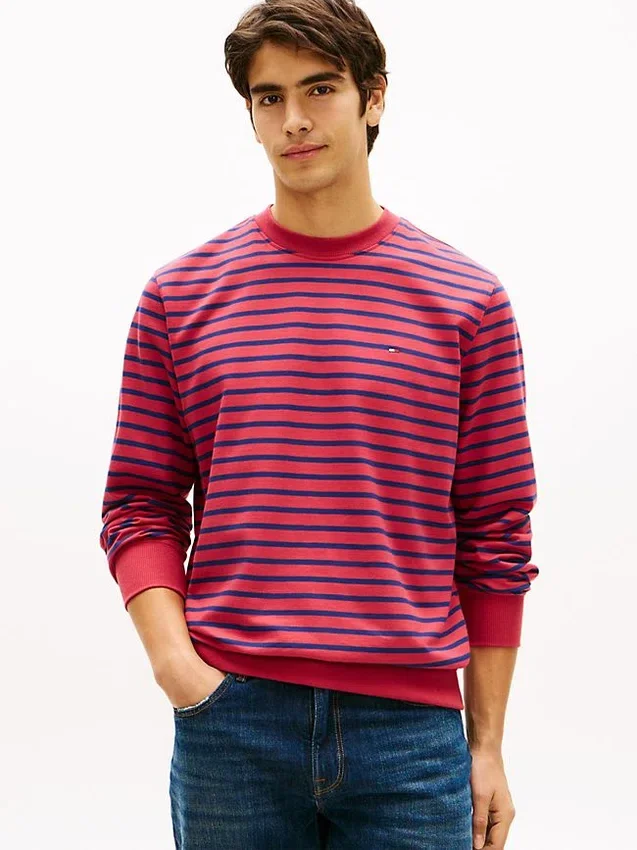 Sudadera de cuello redondo de rizo a rayas Sudadera de cuello redondo de rizo a rayas