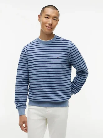 Sudadera de cuello redondo de rizo a rayas