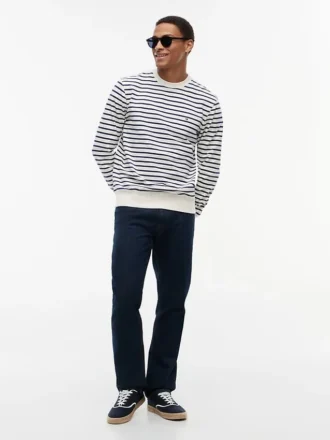 Sudadera de cuello redondo de rizo a rayas