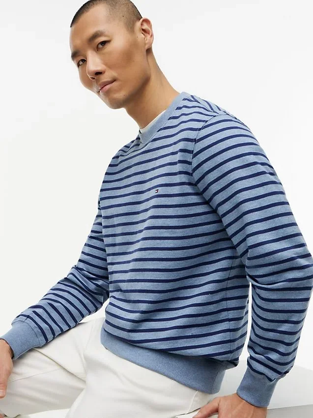 Sudadera de cuello redondo de rizo a rayas Sudadera de cuello redondo de rizo a rayas