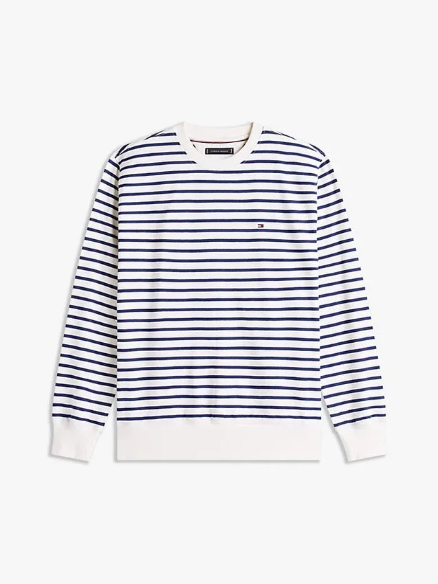 Sudadera de cuello redondo de rizo a rayas Sudadera de cuello redondo de rizo a rayas
