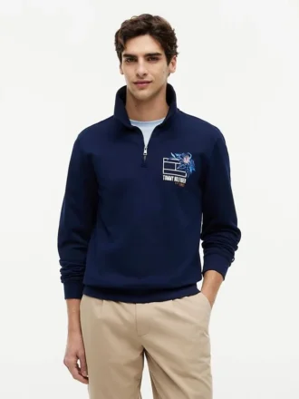 Sudadera polo con logo floral y cremallera de un cuarto