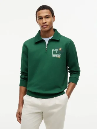 Sudadera polo con logo floral y cremallera de un cuarto
